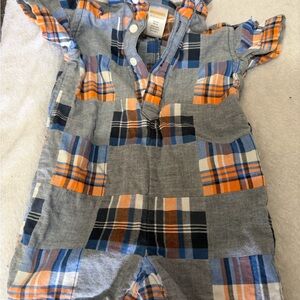 Gymboree Gray Plaid One-Piece with Orange and Blue Accents